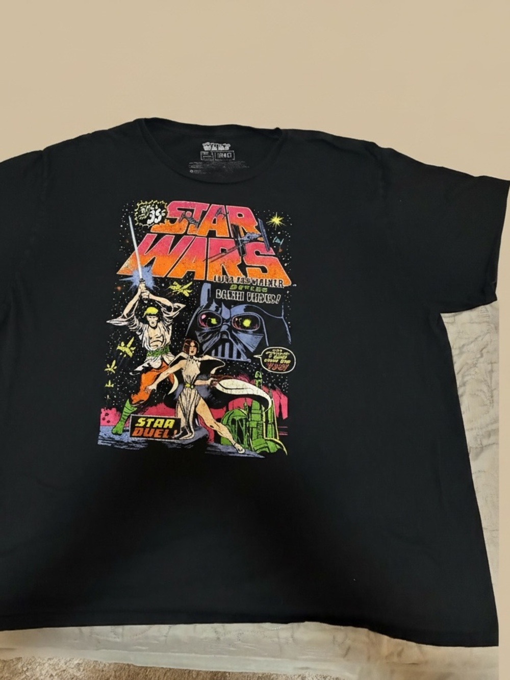 Star Wars Black Tee with Retro Multicolor Comic Art